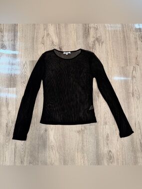 Dizzy Lizzy Black Sheer Pearl Embellished‎ Long Sleeve Mesh Top Size M